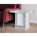 Table d'appoint avec piètement blanc et argenté en faux marbre et bois