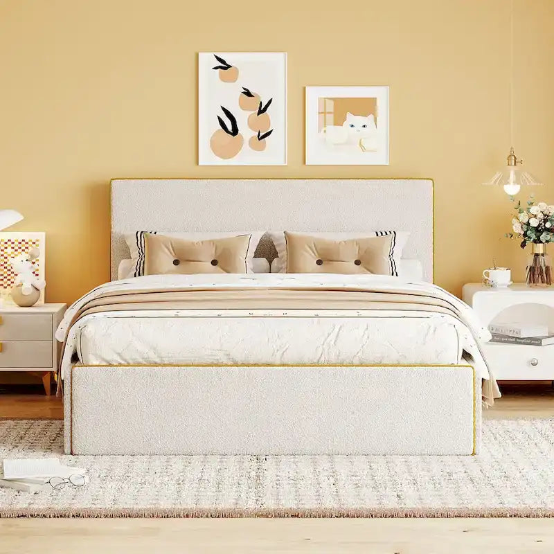 Cama de plataforma tapizada de diseño creativo estilo nórdico