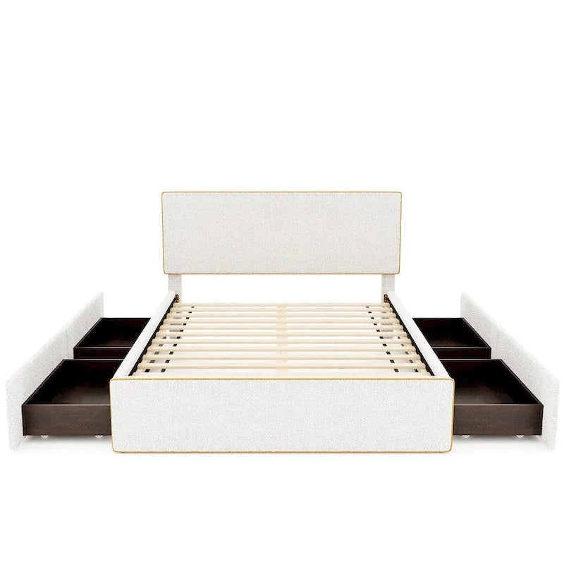 Cama de plataforma tapizada de diseño creativo estilo nórdico