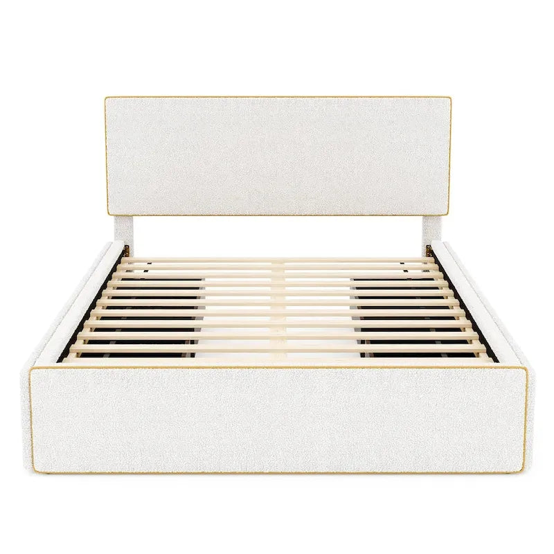 Cama de plataforma tapizada de diseño creativo estilo nórdico