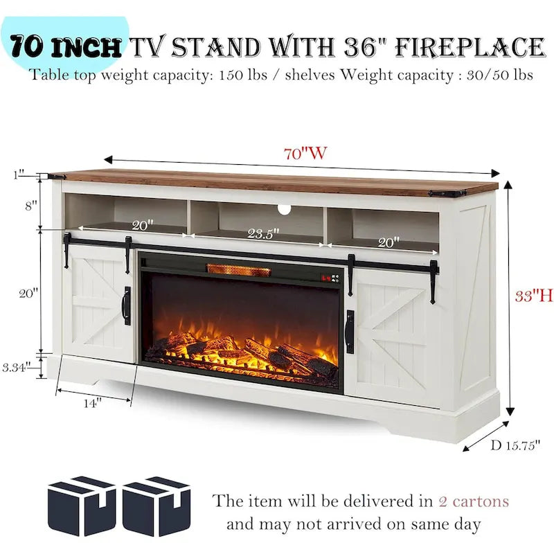 Farmhouse Fireplace TV Stand for 80 TV