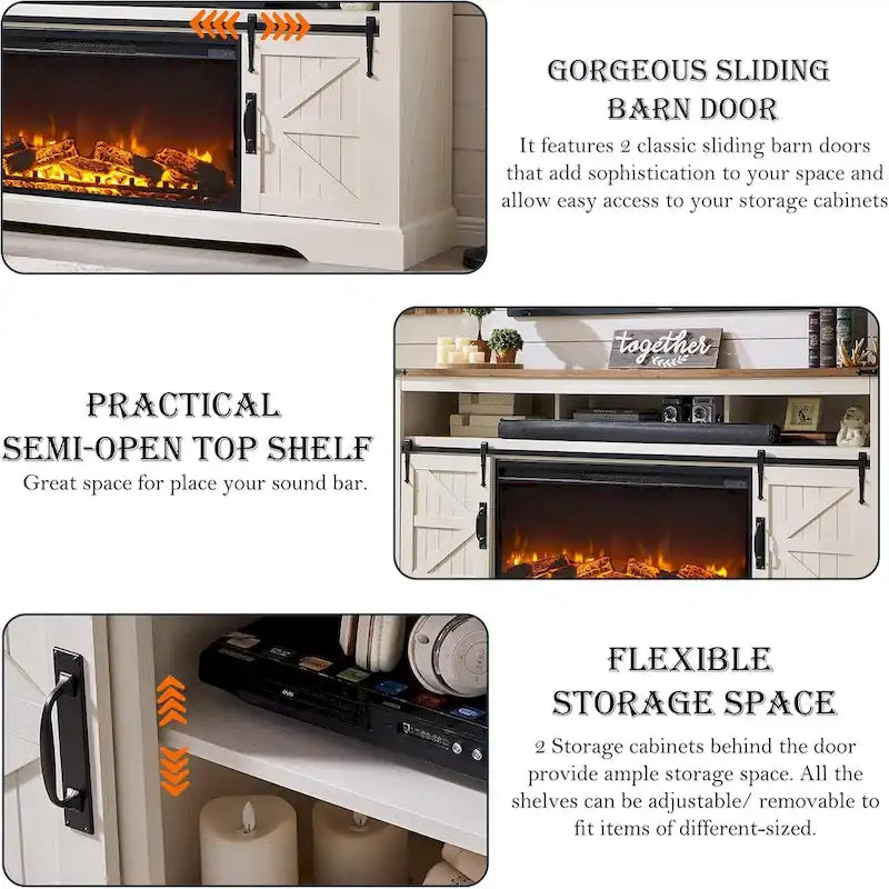 Farmhouse Fireplace TV Stand for 80 TV