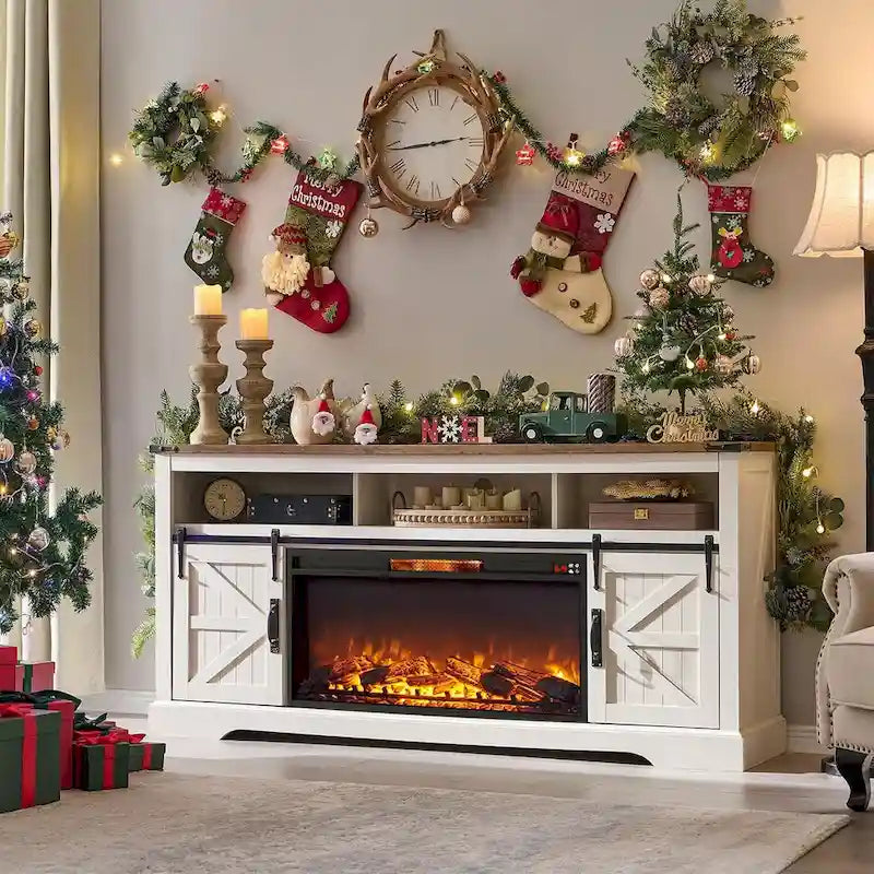 Farmhouse Fireplace TV Stand for 80 TV