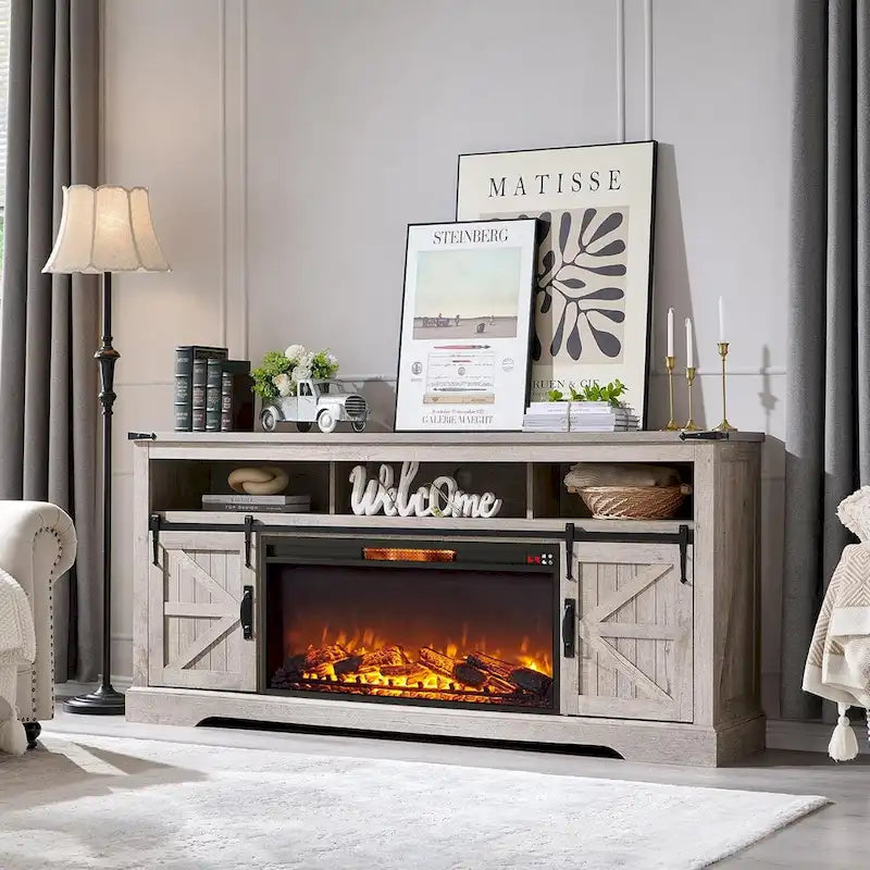 Farmhouse Fireplace TV Stand for 80 TV