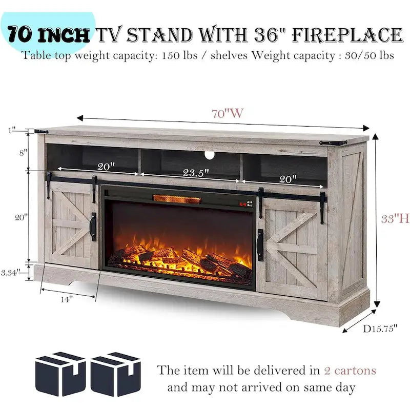 Farmhouse Fireplace TV Stand for 80 TV