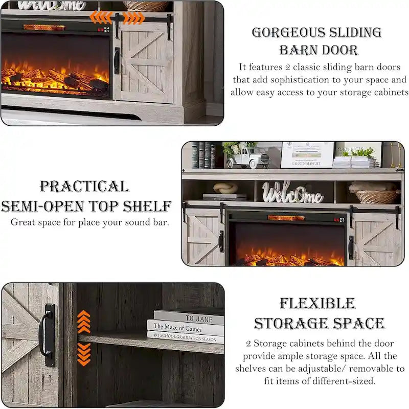 Farmhouse Fireplace TV Stand for 80 TV