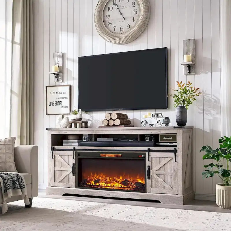 Farmhouse Fireplace TV Stand for 80 TV