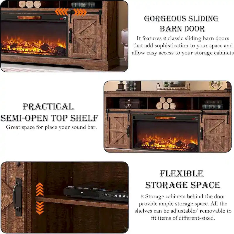 Farmhouse Fireplace TV Stand for 80 TV