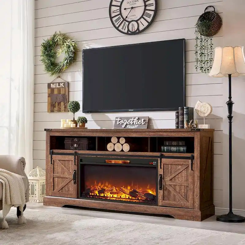 Farmhouse Fireplace TV Stand for 80 TV