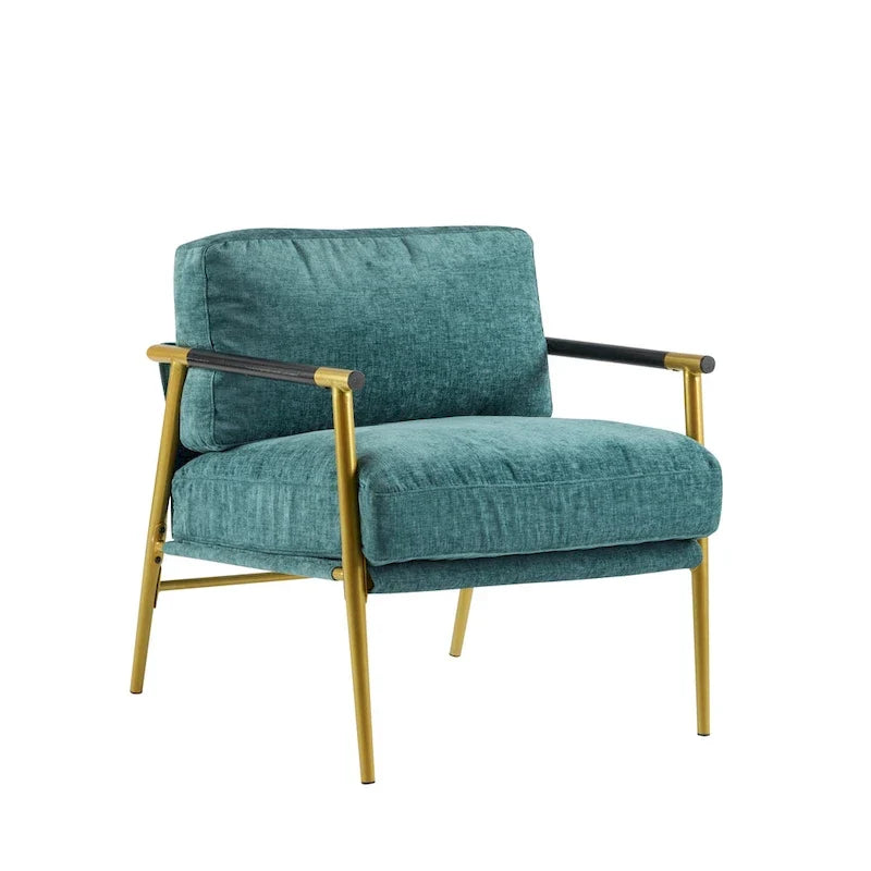 Estructura minimalista de metal y diseño con reposabrazos de madera