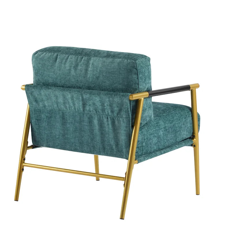 Estructura minimalista de metal y diseño con reposabrazos de madera