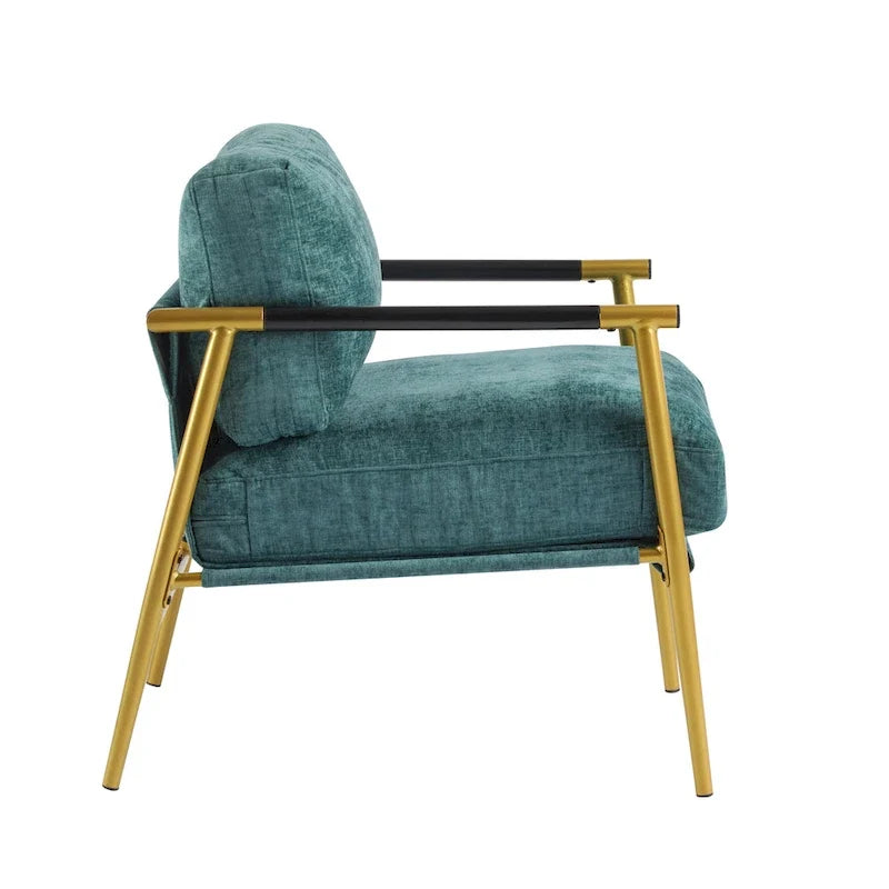 Estructura minimalista de metal y diseño con reposabrazos de madera