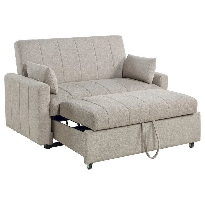 Sofá cama, tela bouclé color marfil latte