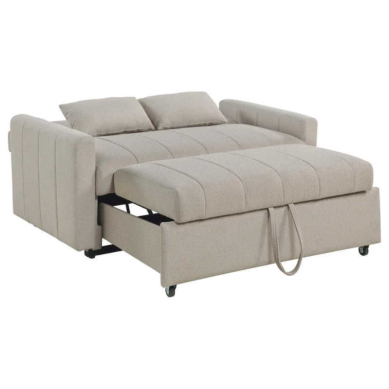 Sofá cama, tela bouclé color marfil latte
