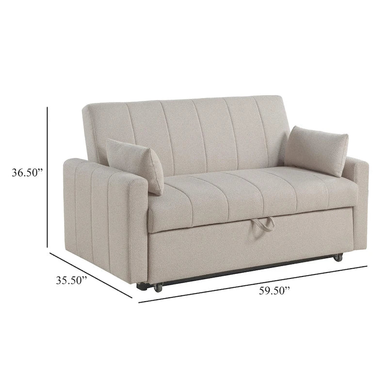 Sofá cama, tela bouclé color marfil latte
