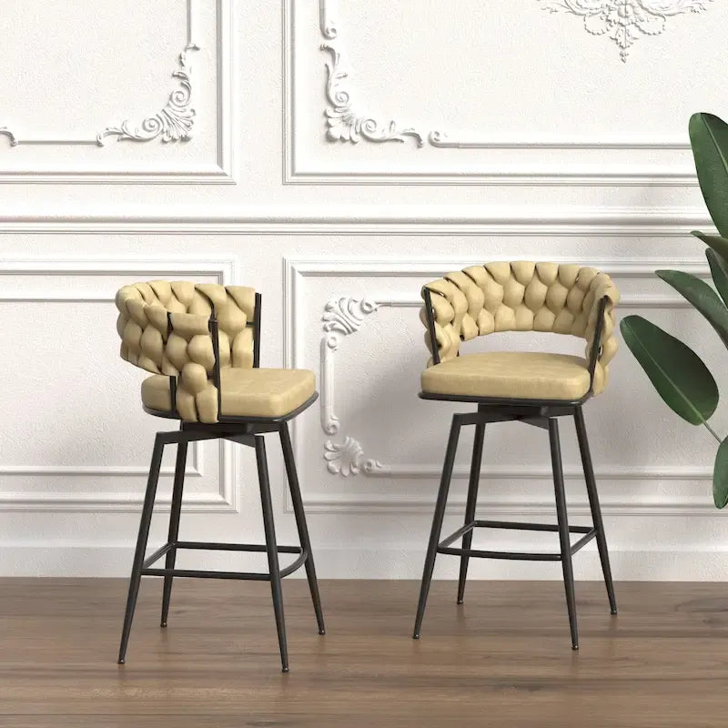 Tabouret de bar pour îlot de cuisine avec dossier tressé