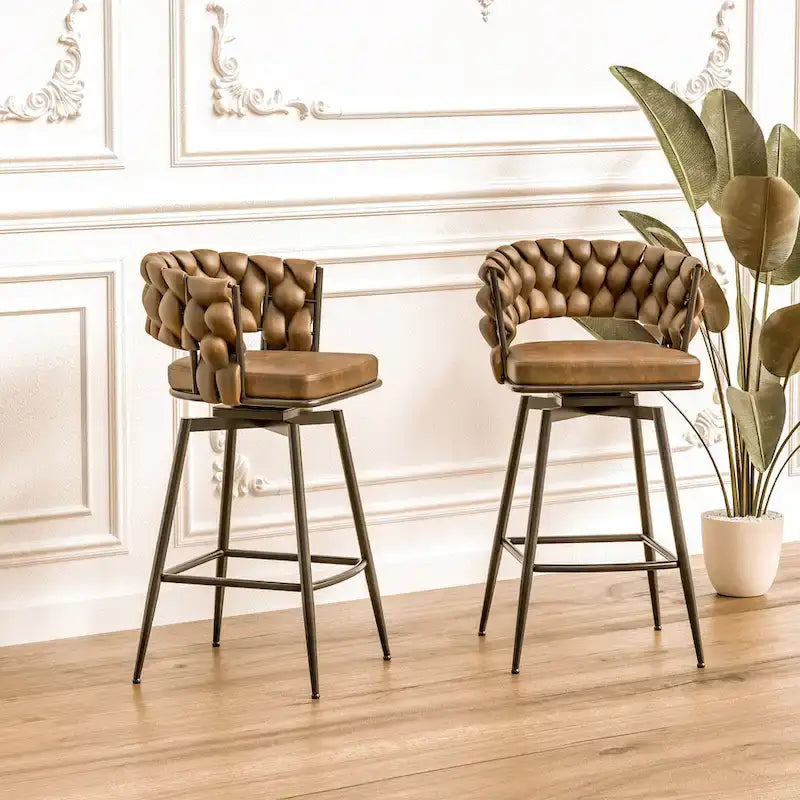 Tabouret de bar pour îlot de cuisine avec dossier tressé
