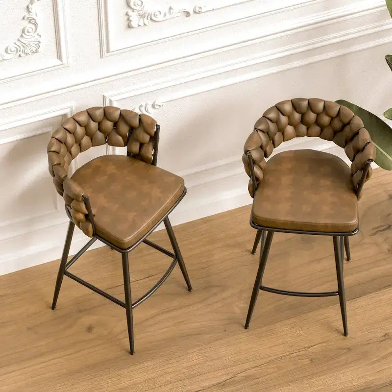 Tabouret de bar pour îlot de cuisine avec dossier tressé