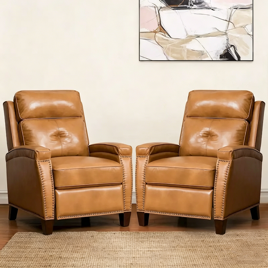 Modern Genuine Leather Push-Back Recliner