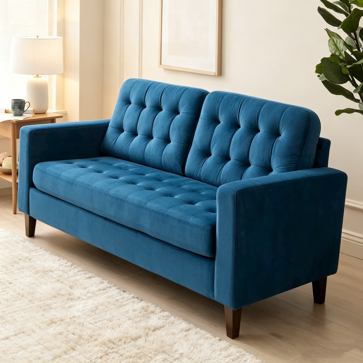Sofa mit geraden Armlehnen aus Kunstleder/Samt/Stoff