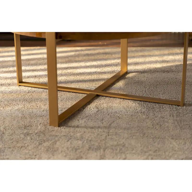 Mesa de centro redonda moderna de estilo retro con diseño combinado y patas cruzadas