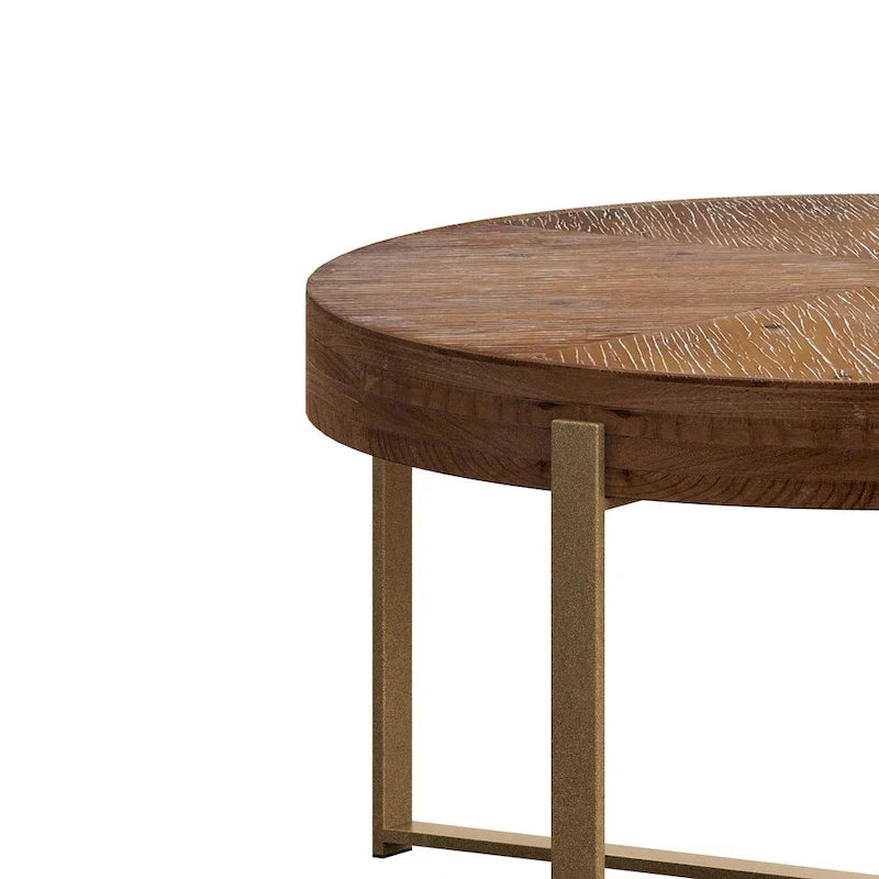 Mesa de centro redonda moderna de estilo retro con diseño combinado y patas cruzadas