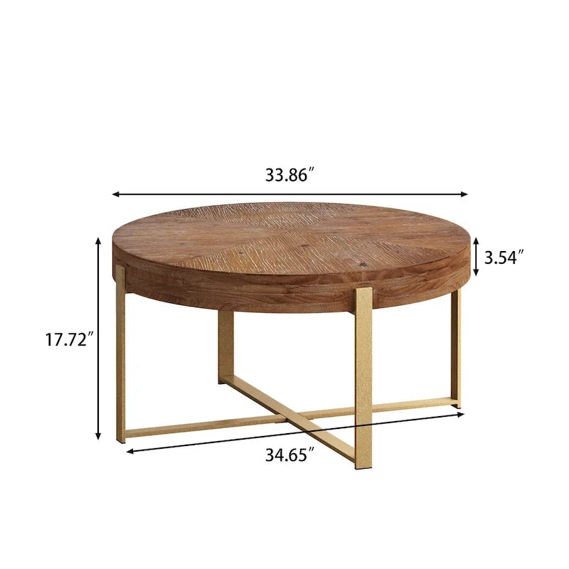 Mesa de centro redonda moderna de estilo retro con diseño combinado y patas cruzadas