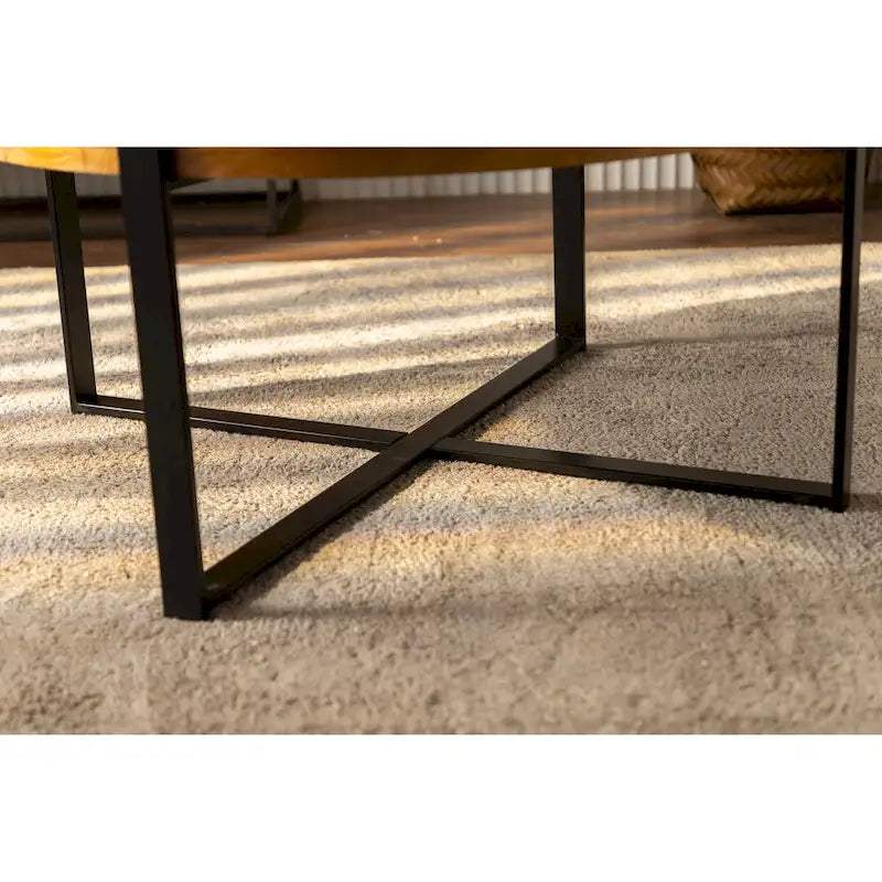 Mesa de centro redonda moderna de estilo retro con diseño combinado y patas cruzadas