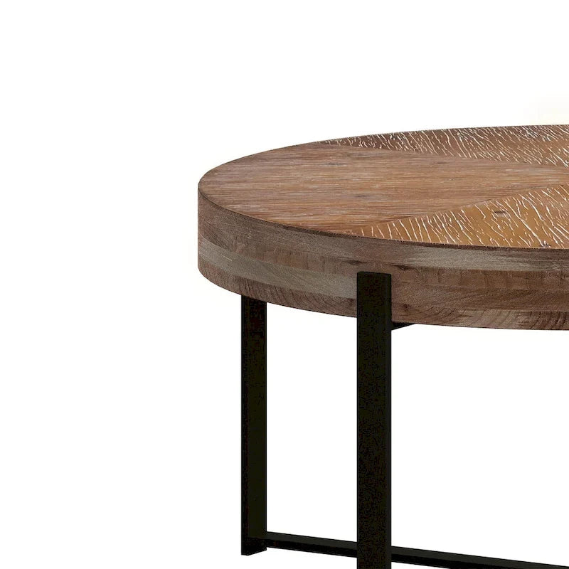 Mesa de centro redonda moderna de estilo retro con diseño combinado y patas cruzadas