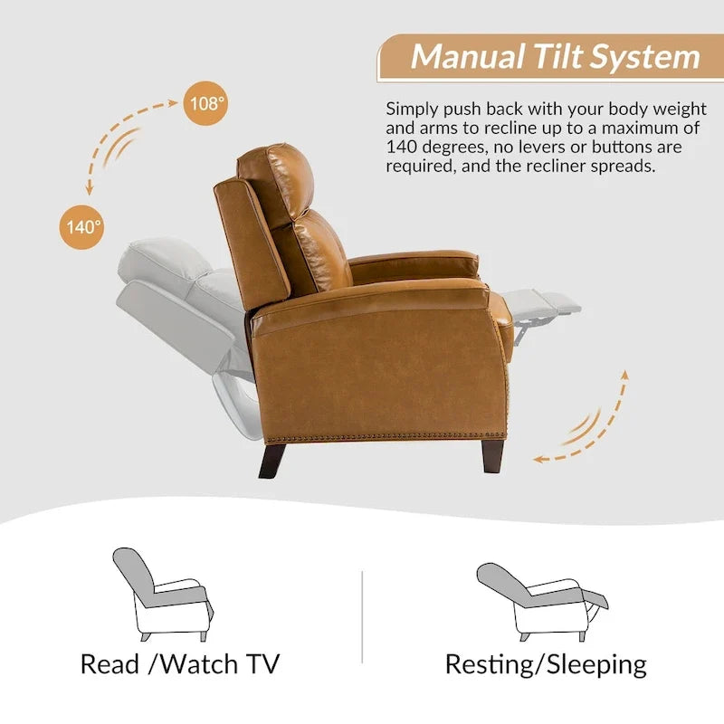 Modern Genuine Leather Push-Back Recliner