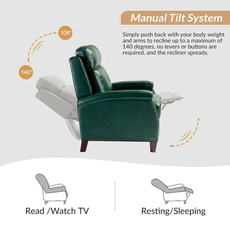 Modern Genuine Leather Push-Back Recliner