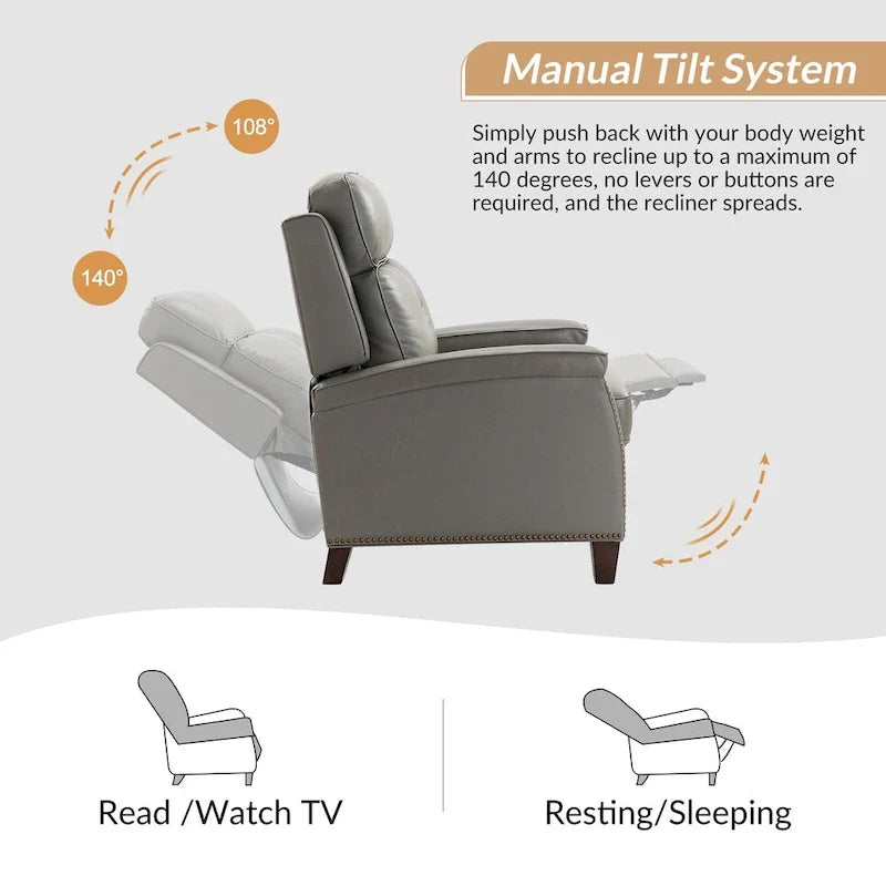 Modern Genuine Leather Push-Back Recliner