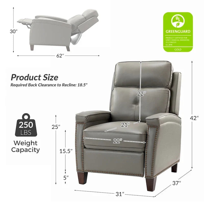 Modern Genuine Leather Push-Back Recliner