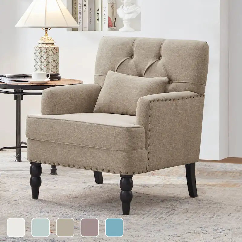 Sillón tapizado decorativo con capitoné de botones