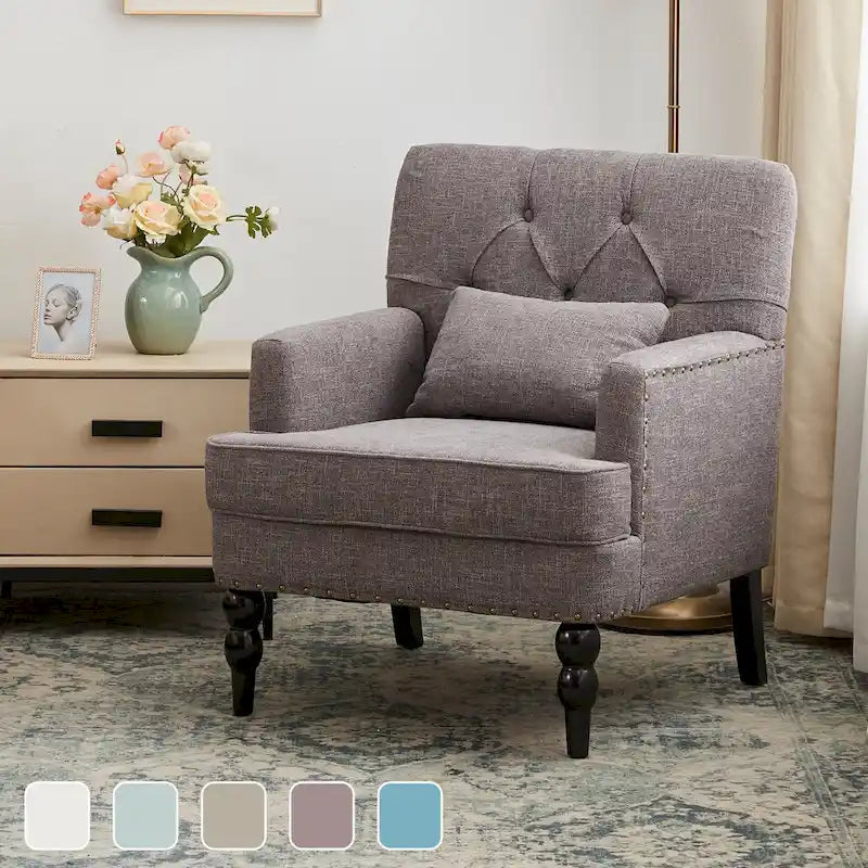 Sillón tapizado decorativo con capitoné de botones