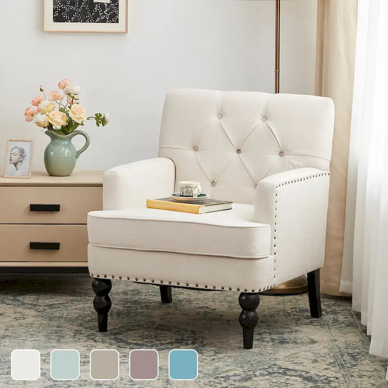 Sillón tapizado decorativo con capitoné de botones