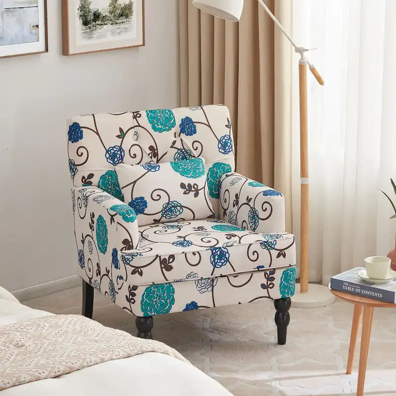 Sillón tapizado decorativo con capitoné de botones