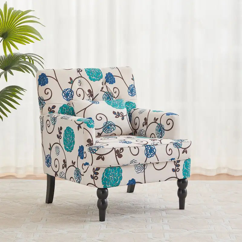 Sillón tapizado decorativo con capitoné de botones