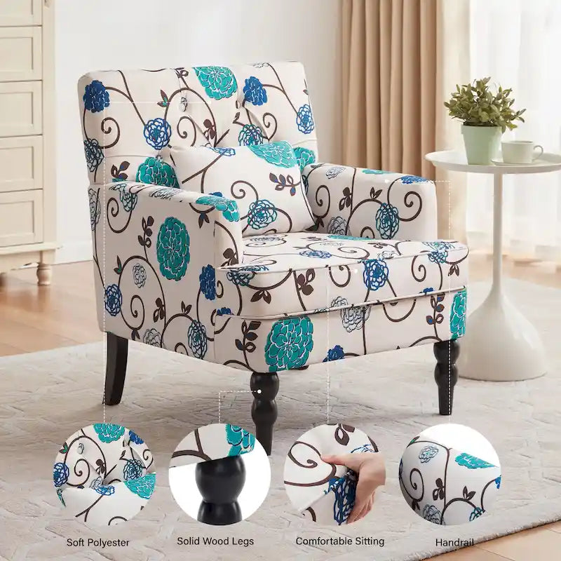 Sillón tapizado decorativo con capitoné de botones