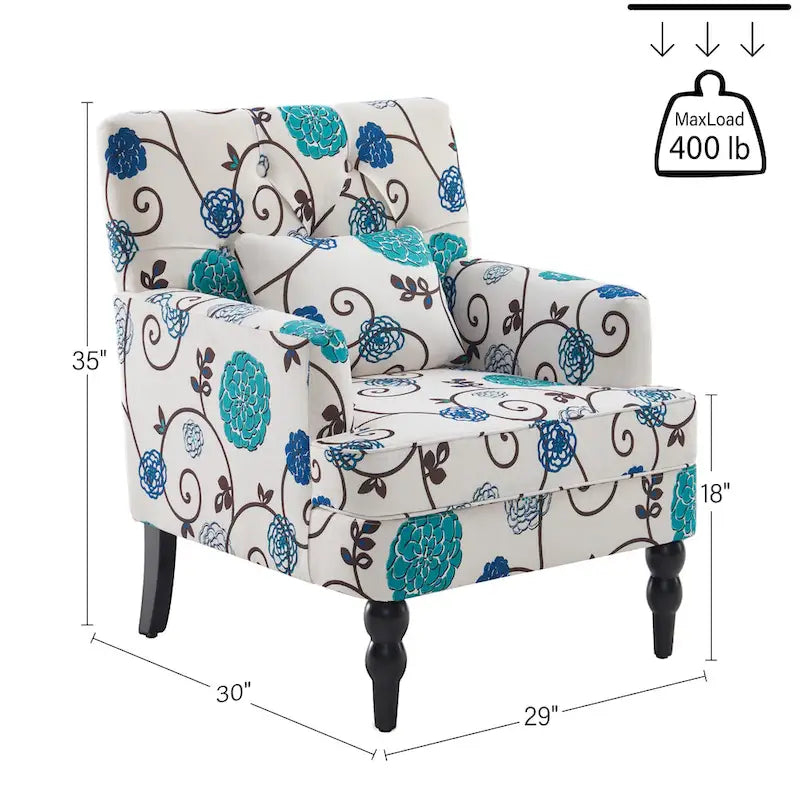 Sillón tapizado decorativo con capitoné de botones