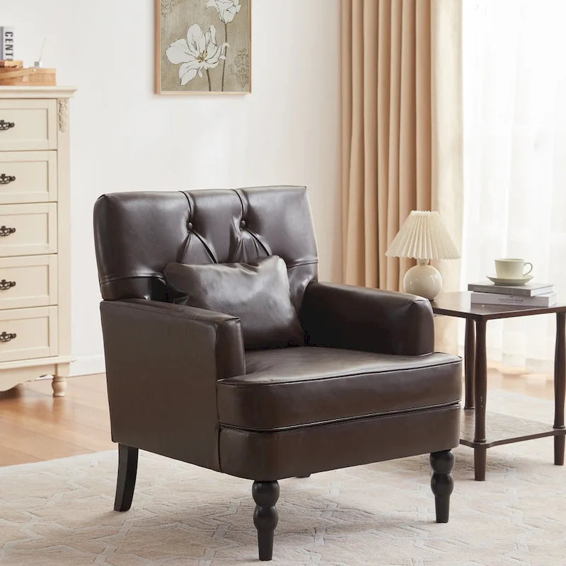 Sillón tapizado decorativo con capitoné de botones