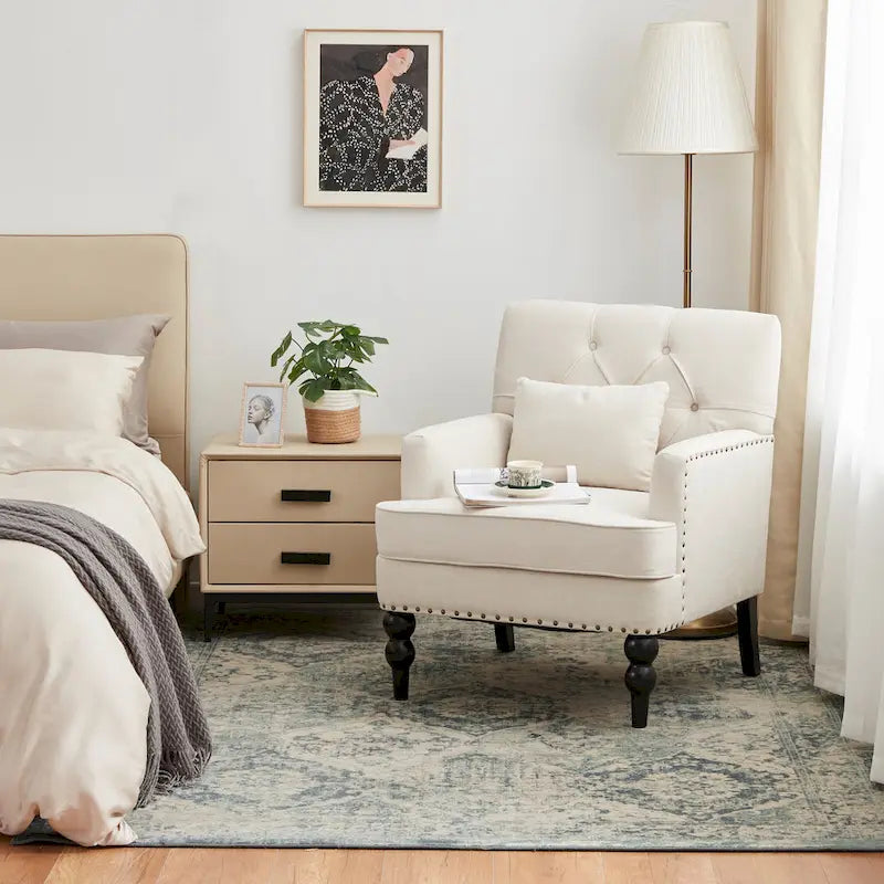 Sillón tapizado decorativo con capitoné de botones