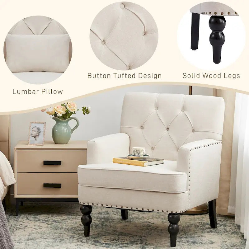 Sillón tapizado decorativo con capitoné de botones