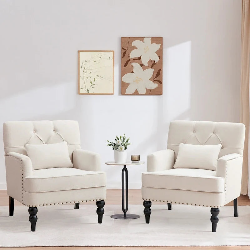 Sillón tapizado decorativo con capitoné de botones