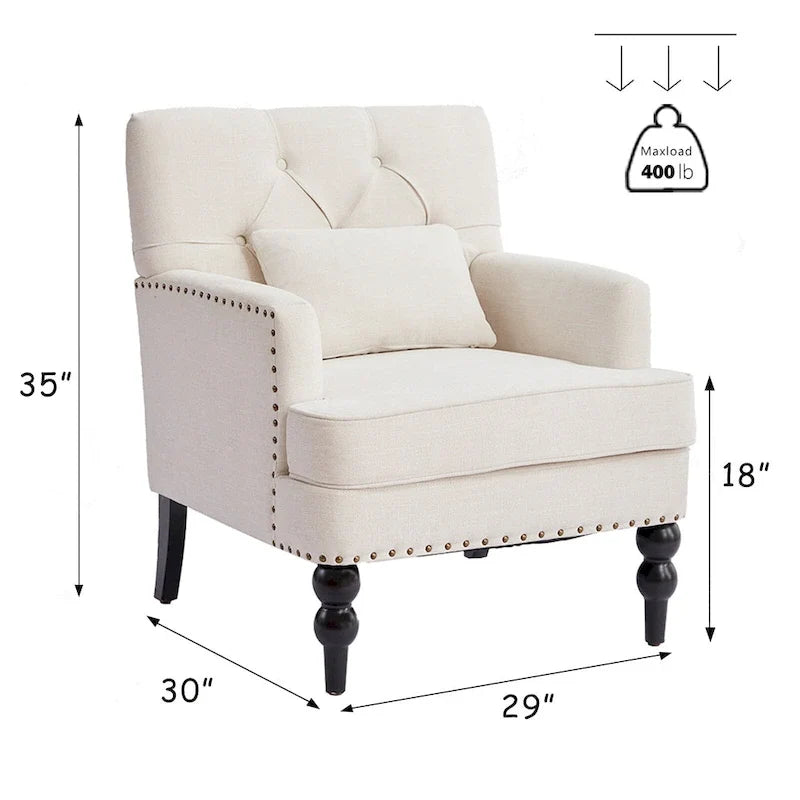Sillón tapizado decorativo con capitoné de botones