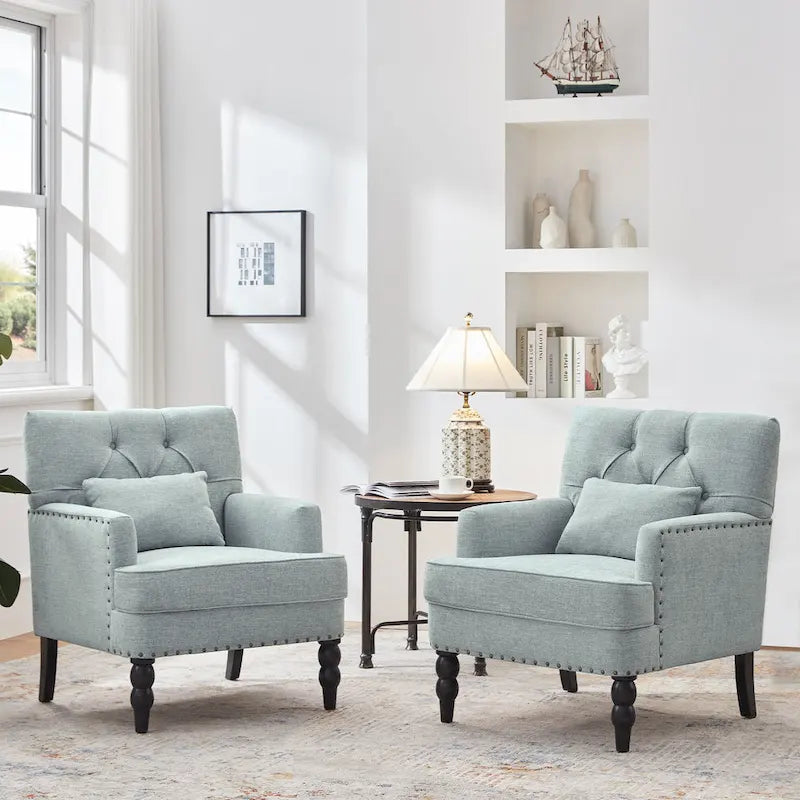 Sillón tapizado decorativo con capitoné de botones