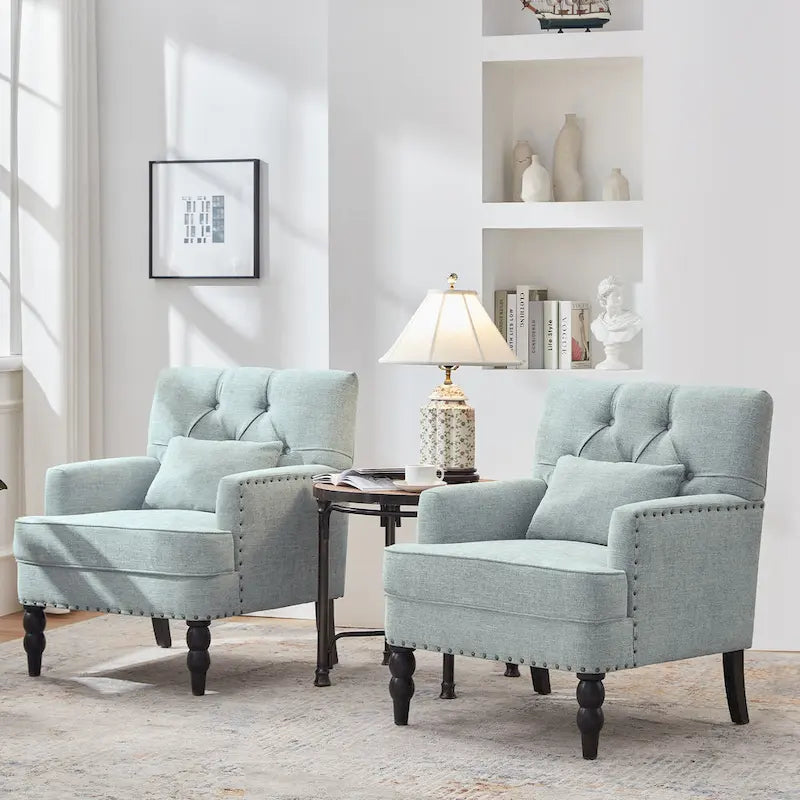 Sillón tapizado decorativo con capitoné de botones