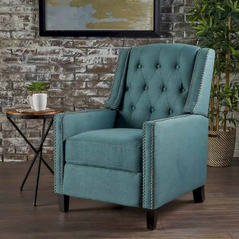 Upholstered Tufted Wingback Accent Chair with Nailhead Trim, High Back Recliner Armchair for Living Room