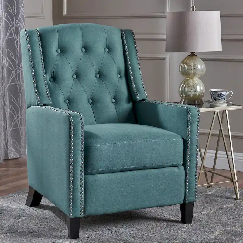 Sillón decorativo tapizado con respaldo alto alado y capitoné, adornos de clavos y respaldo alto reclinable para la sala de estar