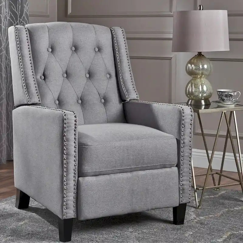 Sillón decorativo tapizado con respaldo alto alado y capitoné, adornos de clavos y respaldo alto reclinable para la sala de estar